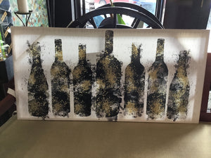 White/Black Wine Bottle Stretch Canvas Art
