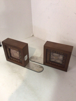 Brown Wood Words Pair Book Ends