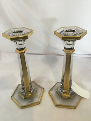 Pair Clear/Gold Glass Candle Sticks