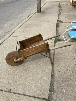 Vintage Rustic Natural Wood Wheelbarrow Farm Equipment