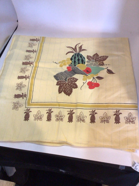 Vintage Yellow/Brown Cotton Fruit Tablecloth