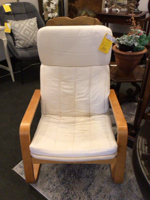 Mid-Century Upholstered Cream Chair
