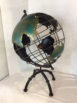 Green Metal On Stand Globe