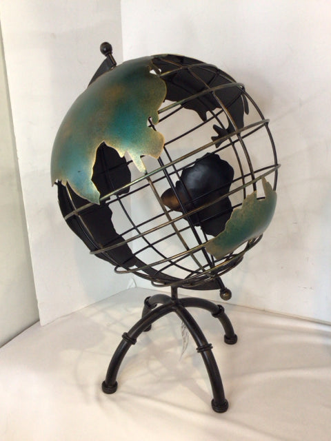 Green Metal On Stand Globe