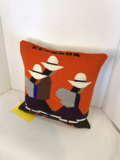 Orange/Multi Woven People Pillow