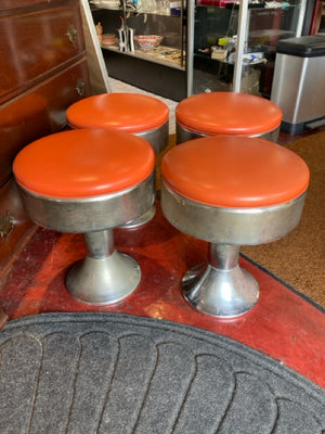 Vintage Chrome Round Retro Orange Barstool/Bar Stool