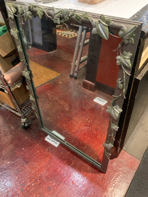 Silver/Green Metal Leaves Mirror