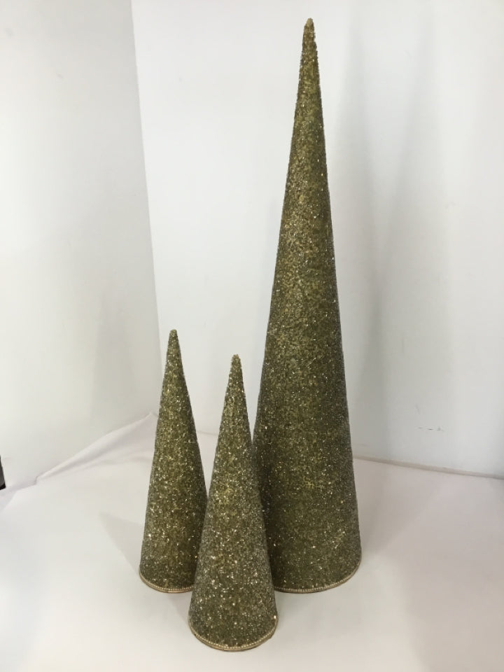 Gold Glitter Set of 3 Cone Holiday Item