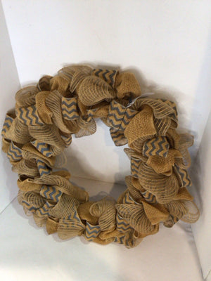 Tan/Blue Burlap Ribbon Wreath