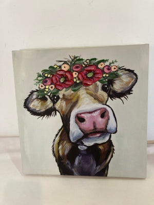 Black/Multi Canvas Cow Stretch Canvas Art