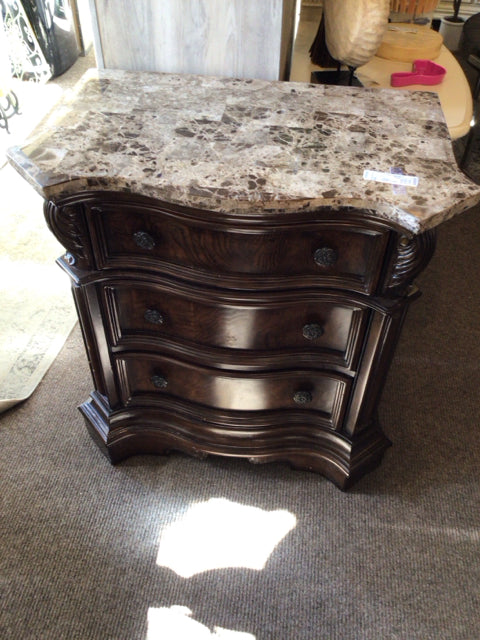 Pulaski Marble Top Wood Brown Nightstand