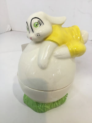 Easter White/Yellow Ceramic Bunny Egg Canister