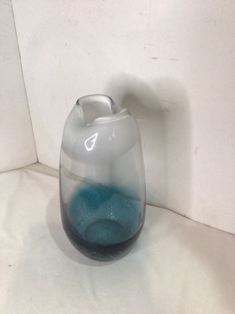 Hand Blown Turquoise/White Glass Vase