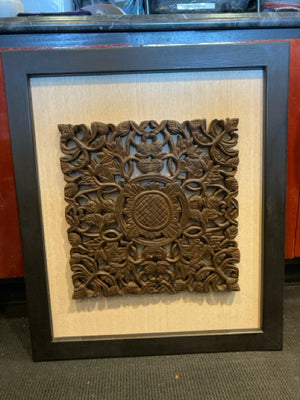 Great Indoors Framed Wood Carved Brown/Cream Wall Decoration Art