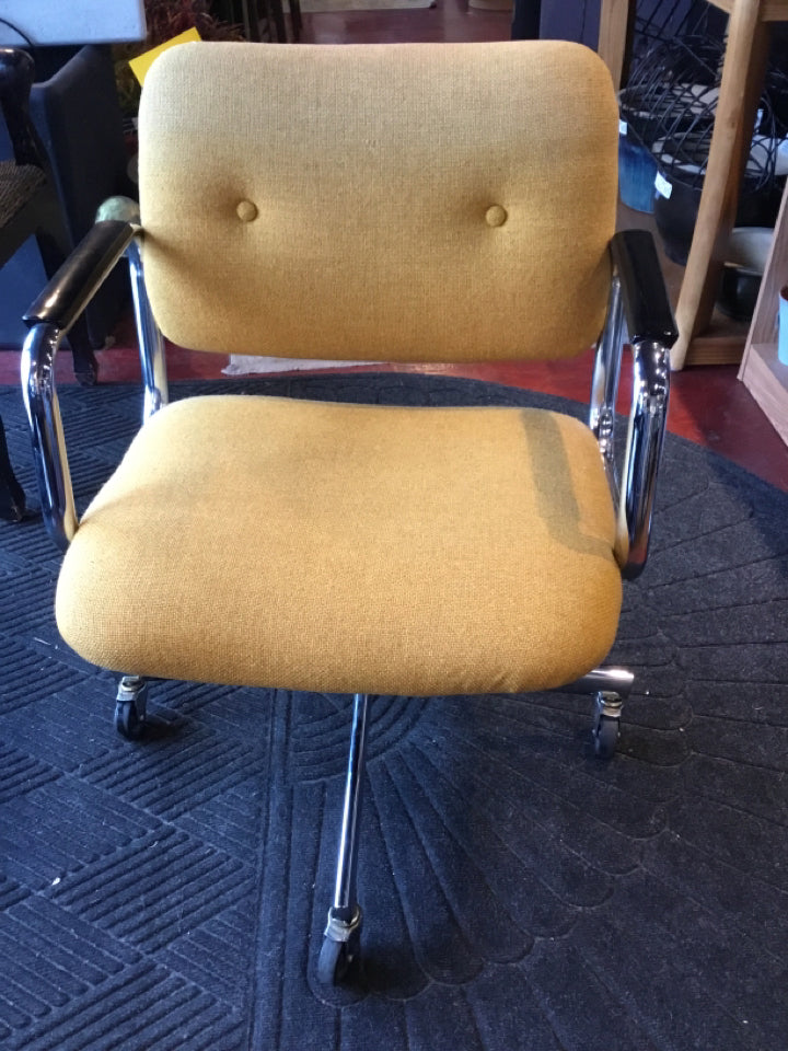 Steelcase Mid-Century Tweed Swivel Base Yellow Chair