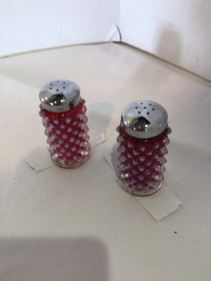 Fenton Cranberry Glass Hobnail Salt & Pepper