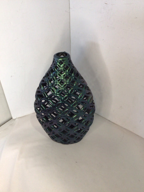 Cut Out Blue Ceramic Vase