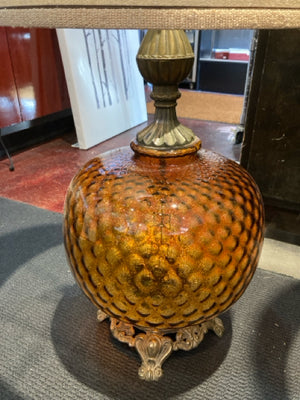 Hollywood Regency Amber Glass Hobnail Lamp Set