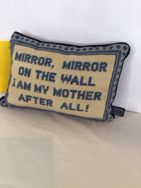 Blue/White Needlepoint Words Pillow