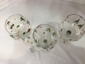 Wine Glass Clear/Multi Glass Snowman Set of 3 Holiday Item