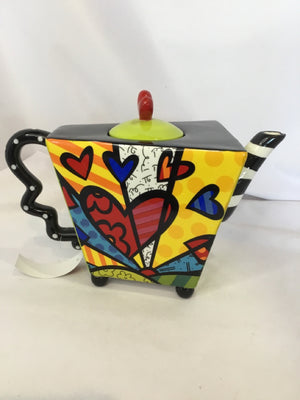 Britto Multi-Color Ceramic Heart As Is Teapot