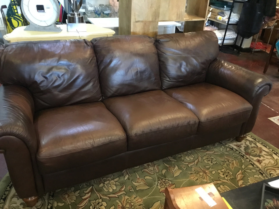 Natuzzi Traditional Leather 3 Seat Brown Sofa/Couch