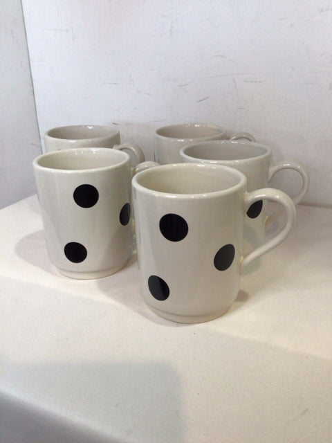 Kate Spade Set of 5 White/Black Ceramic Polka Dot Mug Set