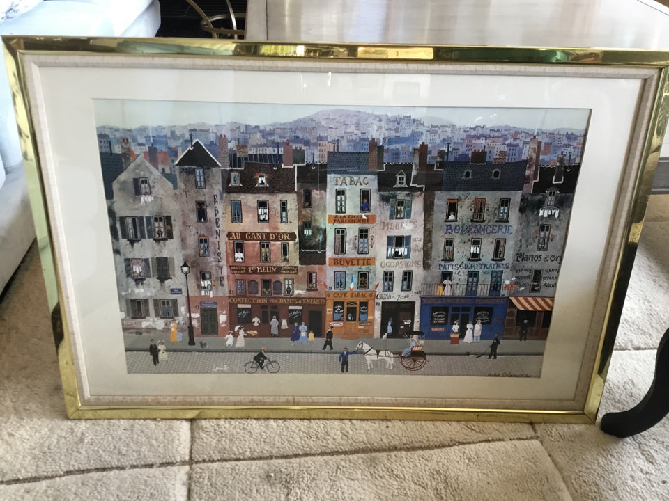 Signed Print Multi-Color Street Scene Framed Art