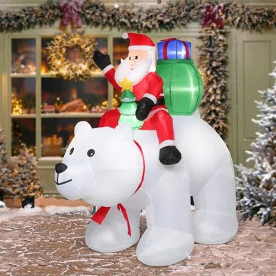 Blow-Up White/Green Polar Bear Holiday Item