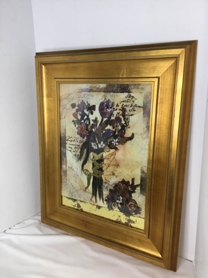 Gold/Multi Floral Framed Art