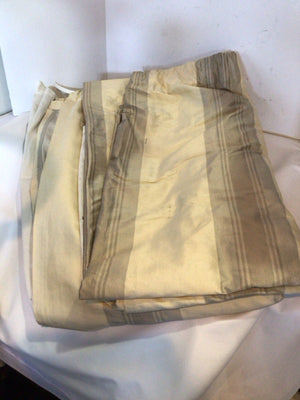 Pair Yellow/Tan Silk Stripe Draperies/Curtains