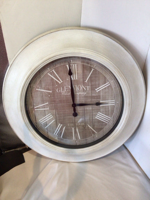 Glenmont Clock White/Brown Plastic Round Clock