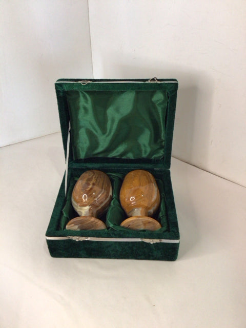 Vintage Pair Brown/White Marble Goblet Glasses