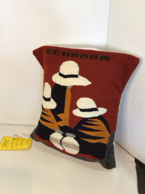 Orange/Multi Woven People Pillow