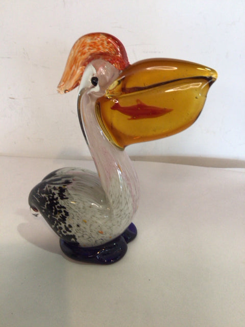 White/Orange Glass Pelican Figurine