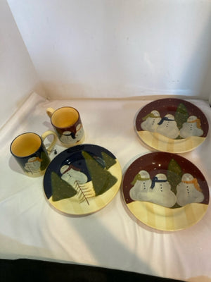 Dish Set Multi-Color Ceramic Snowmen Holiday Item