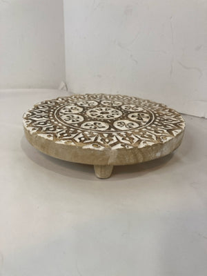 Rustic Tan Wood Carved Footed Plant Stand