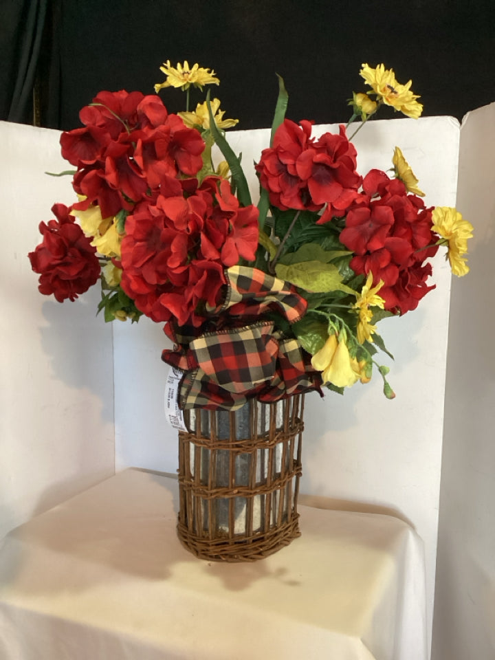 Wall Pocket w/flowers Hanging Red/Yellow Wall Decoration Art
