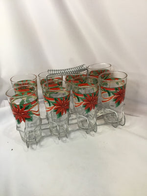 Glasses Red/Green Glass Poinsettia w/ holder Holiday Item