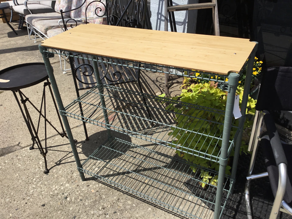 Gray Metal/Wood 3 Shelf Shelf