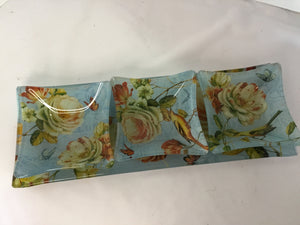 Lisa Audit 4 Piece Set Blue/Multi Glass Floral Plate Set