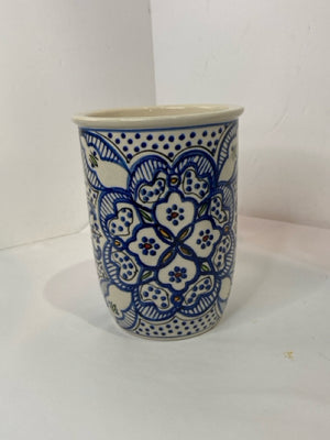 World Market Blue/White Pottery Handpainted Utensil Holder