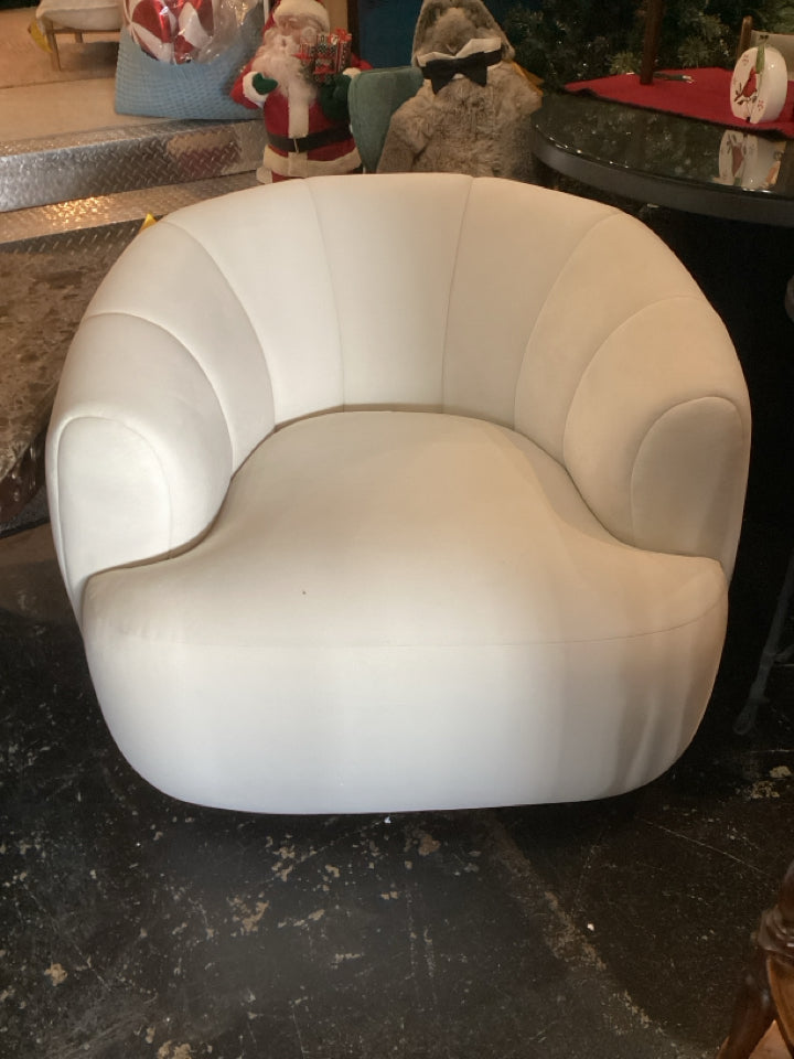 Coleman Barrel Velvet Swivel Base Cream Chair