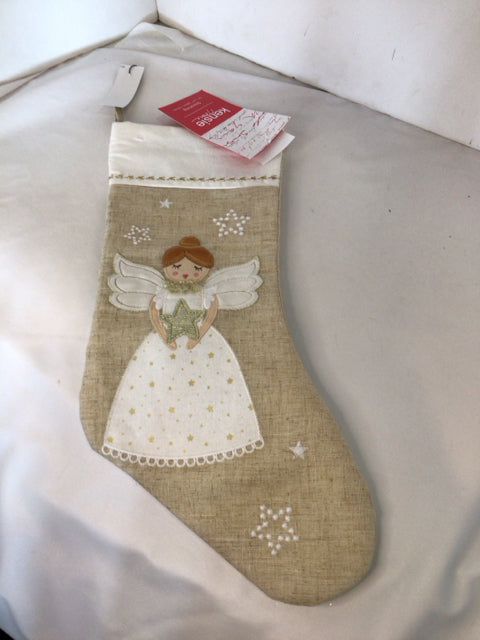 Stocking Tan/White Cotton Angel Holiday Item