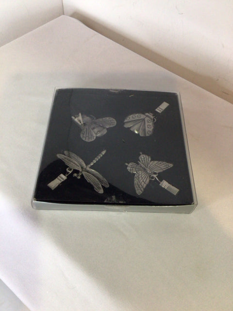 4 Piece Set Silver Pewter Weighted Napkin Holder