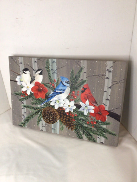 Gray/Red Birds Stretch Canvas Art