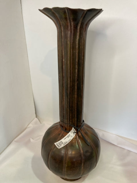 Oversized Patina Metal Fluted Vase