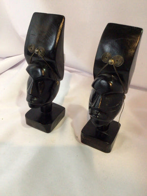 Ethnic Black Wood Woman Pair Statue