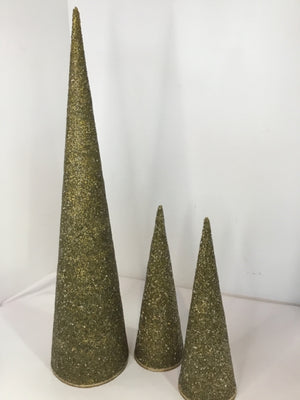 Gold Glitter Set of 3 Cone Holiday Item