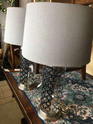 Pair Silver Metal Lamp Set